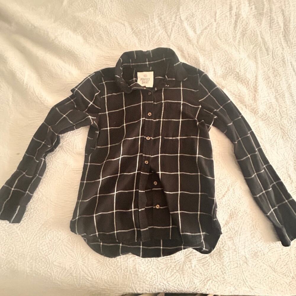 Perfect Shirt, Soft Light Flannel, Medium, Black and Cream Windowpane pattern